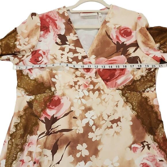 La Bellum Women's‎ Brown & Pink Floral Print Wrap Shift Maxi Dress Size 12 NWT - Picture 11 of 13